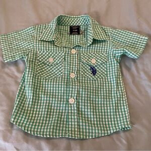 U.S. Polo Assn. Green & White Gingham Short Sleeve Button-Down Shirt